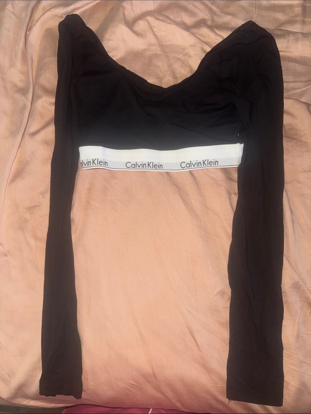 Calvin Klein Black Long Sleeve Crop Top with White Logo Band